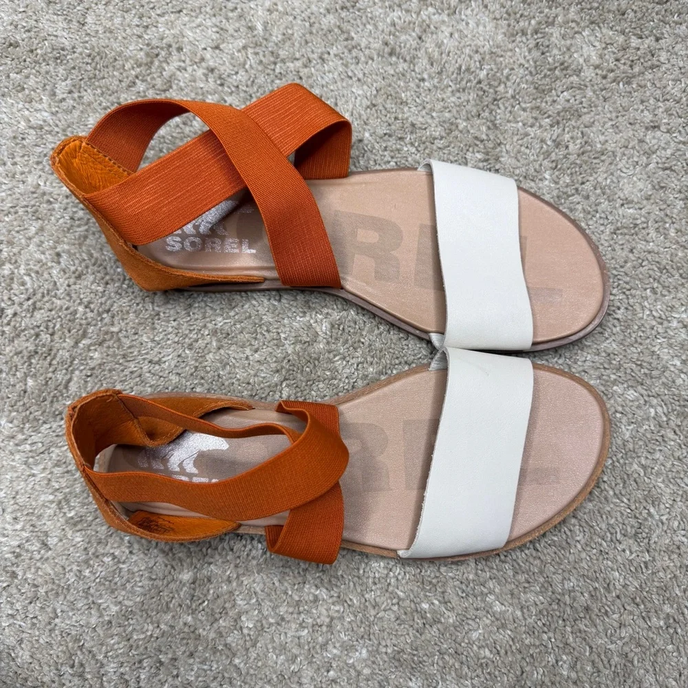 Sorel Ella Gladiator Sandals Orange and Cream Leather Shoes 6